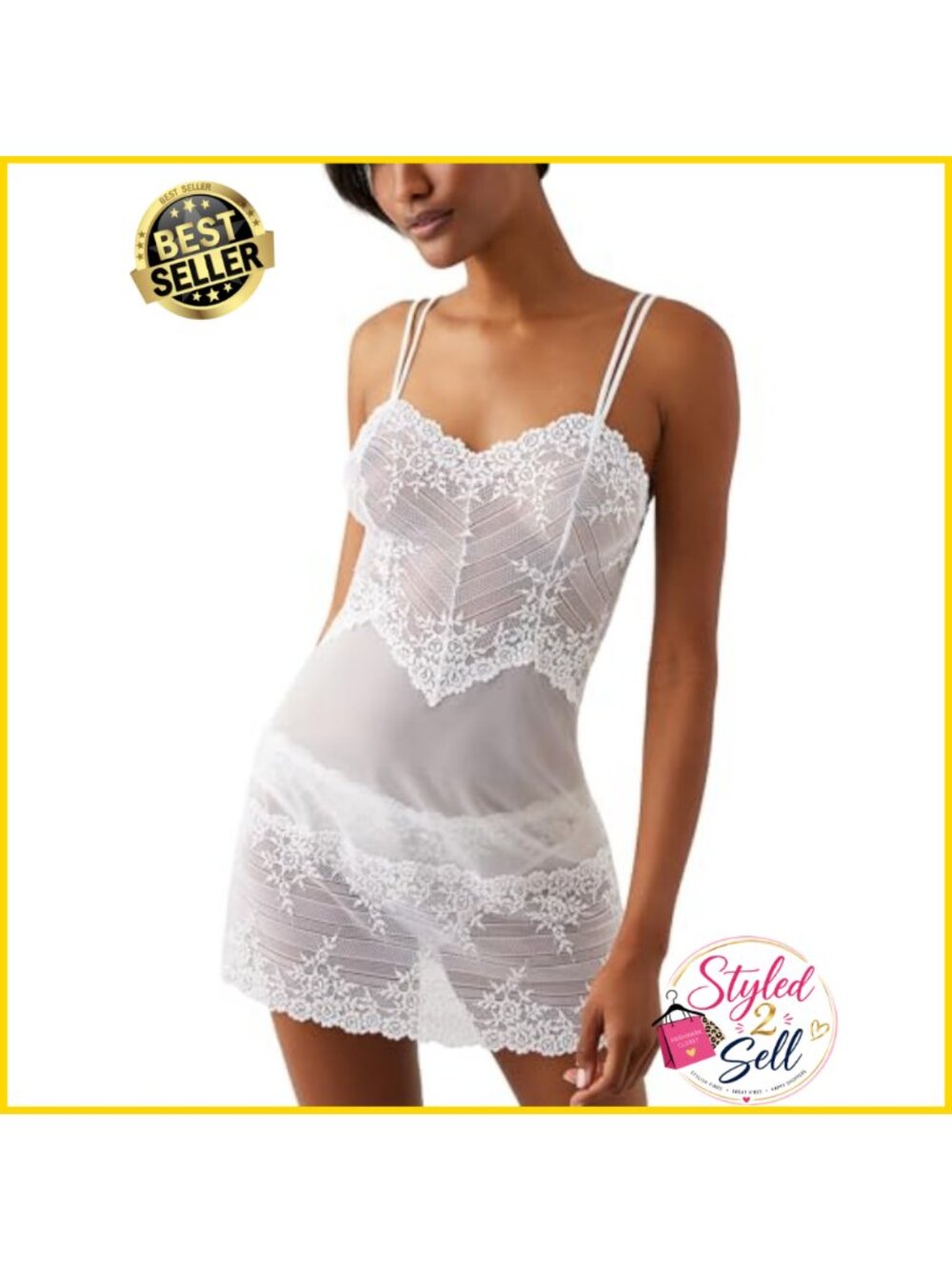Womens Sheer Mesh Lace Chemise Lingerie Adjustable Strap